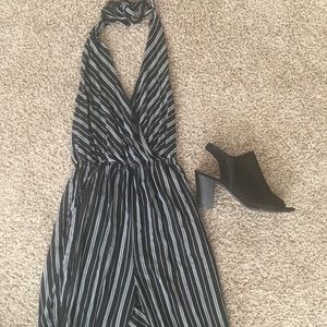 Charlotte Russe Black and White Striped Jumpsuit